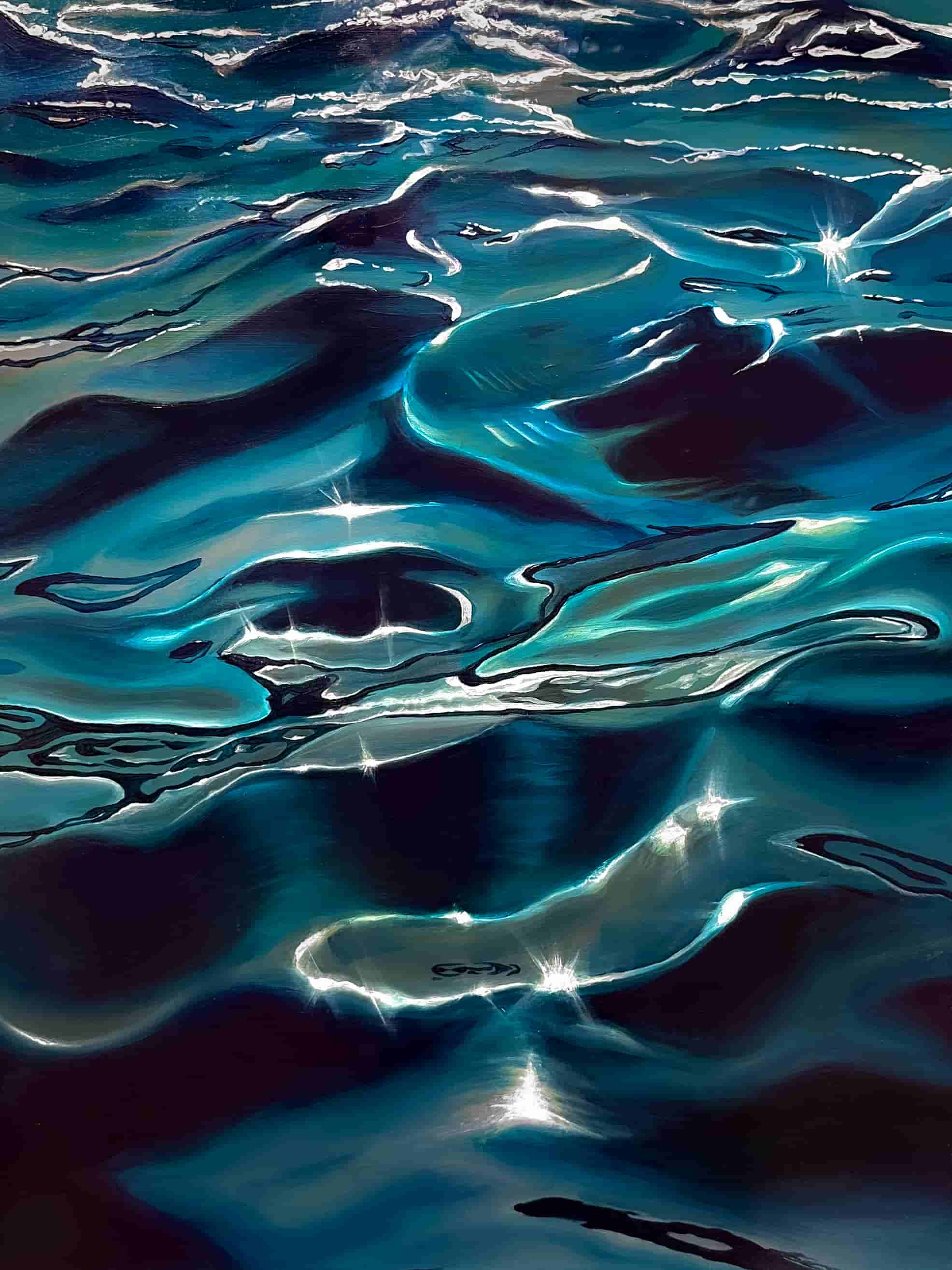 hyperrealistic painting of the surface of lakewater.